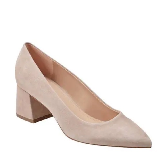 Marc Fisher Lewisa Natural Blush Suede Pointed Toe Block Heel Pumps - Picture 1 of 11